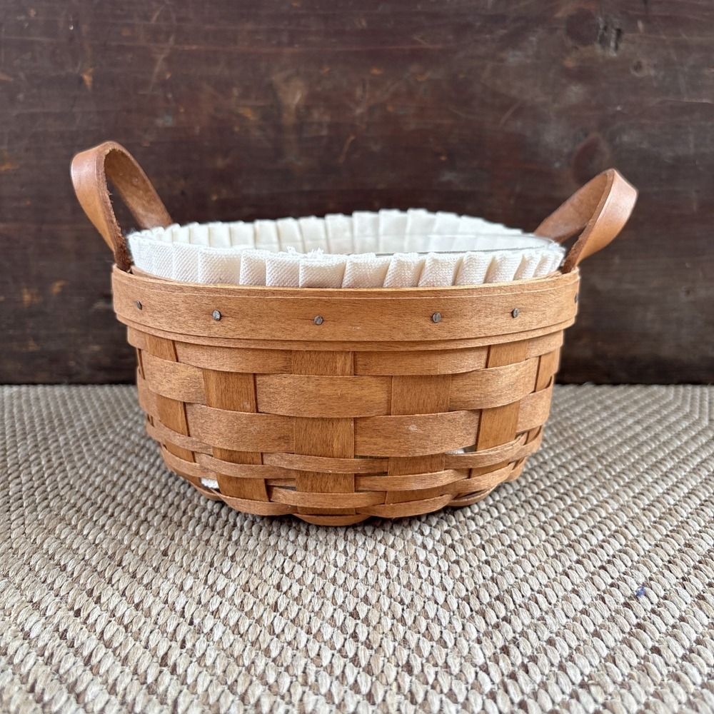 Longaberger 1991 Woven Button Basket With Liner & Protector